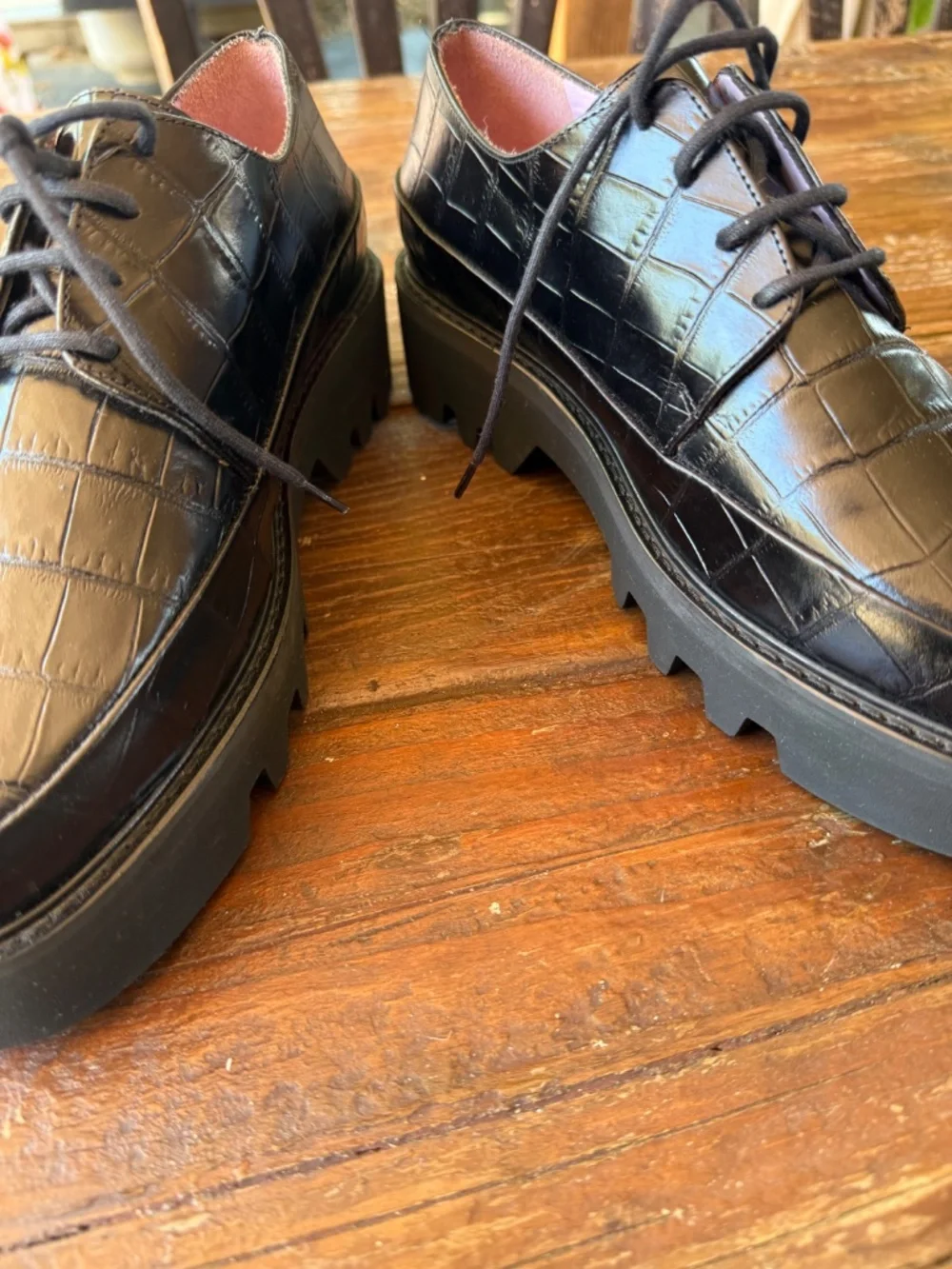 UNREAL  FIELDS STEP UP BLACK PLATFORM CREEPERS CROCODILE -EMBOSSED 39/8.5USA NEW
